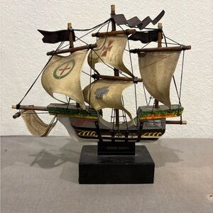 Santa Maria Wood & Canvas Model Ship - 11.5" Nautical Display -Columbus Flagship